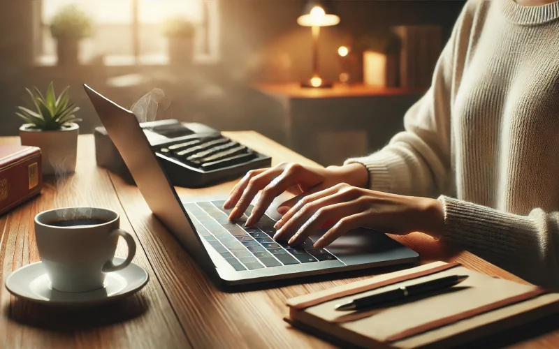 Content Creator Typing on Laptop